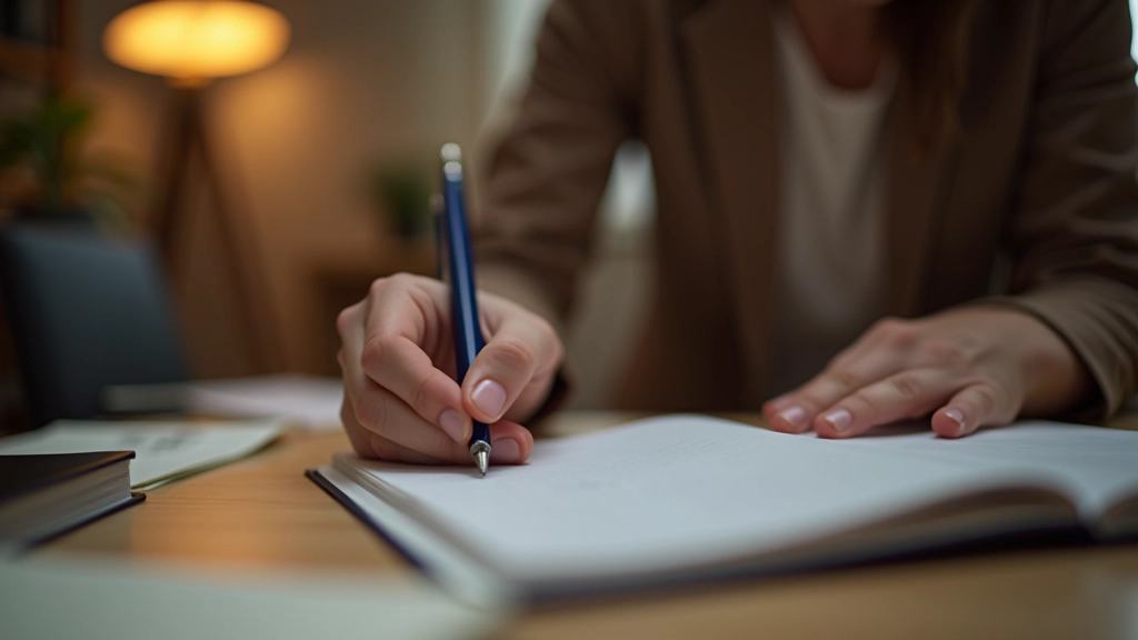 Iemand maakt aantekeningen in een werkboek voor emotionele groei