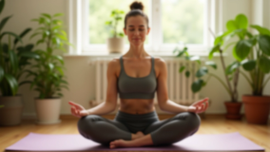 Persoon in meditatiehouding op yoga mat in rustige kamer met planten